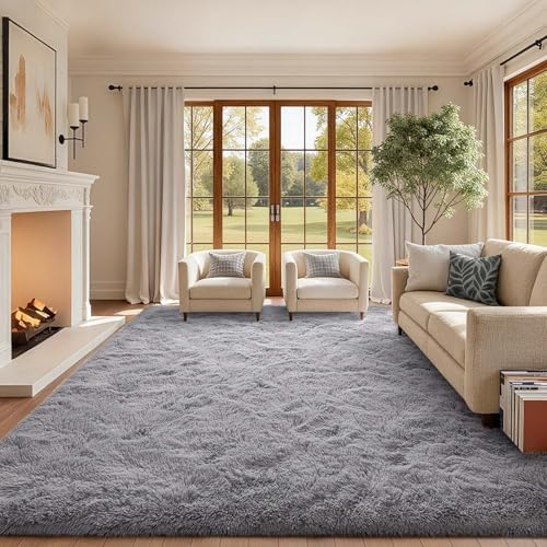 9x12 Ft Extra Large Shag Rugs for Living Room, Ultra Soft Fluffy Furry Area Rugs for Bedroom Indoor Floor, Aesthetic Carpet for Kids Home Decor (Light Grey) by Cuzwlovita