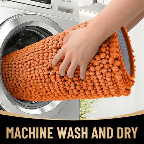 OLANLY Thick Chenille Small Bathroom Rugs 24x16, Absorbent Bath Mat, Clay - Image 4