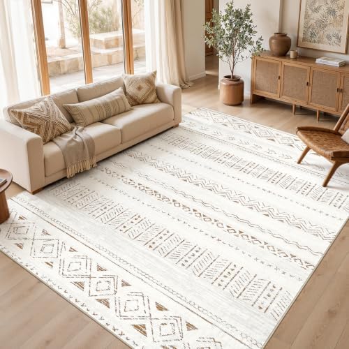 cotiled 10x10 Area Rugs Washable Boho Living Room Rug Brown/Cream by COTILED