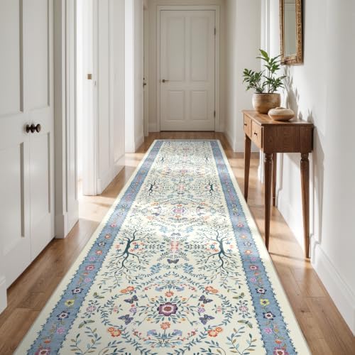 Ksrau 2'6x12 Runner Rug Washable: Non Slip Long Rugs for Hallway Blue Ivory by Ksrau