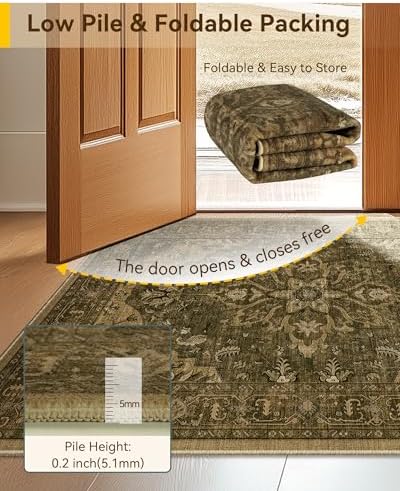 RELEANY Washable Area Rug, Square 6'x6', Brown/Dark Brown - Image 3