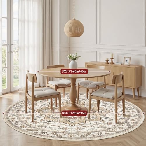 cotiled 8ft Round Living Room Area Rug, Washable, Traditional, Golden Taupe - Image 7