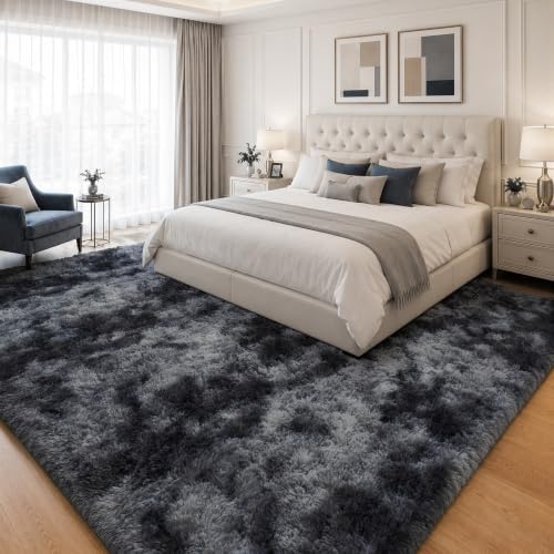 PLHXFR 9x12 Area Rugs Living Room: Fluffy Bedroom Soft Shag Rug Black Grey - Image 3