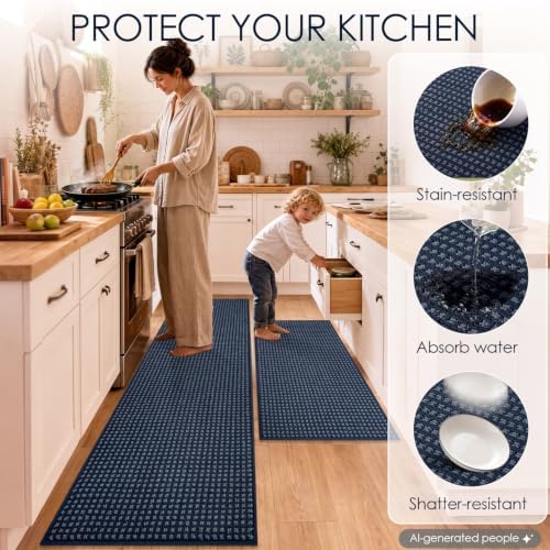 hicorfe Waffle Kitchen Runner Rugs Set of 2,Non Slip Kitchen Mats for Floor - Image 6
