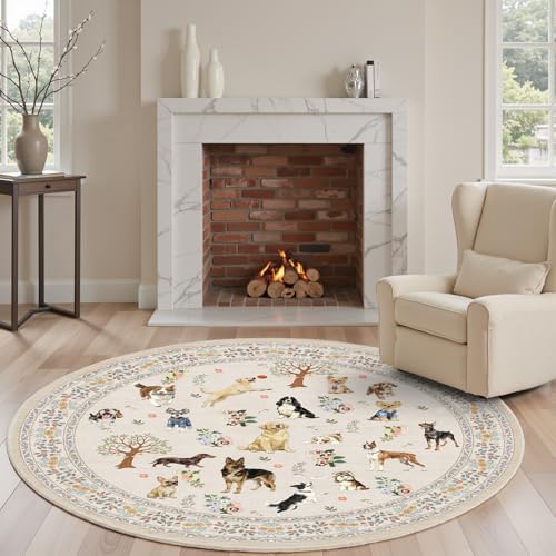 Beige 4Ft Round Area Rug for Living Room Bedroom by WelcometoBabovid