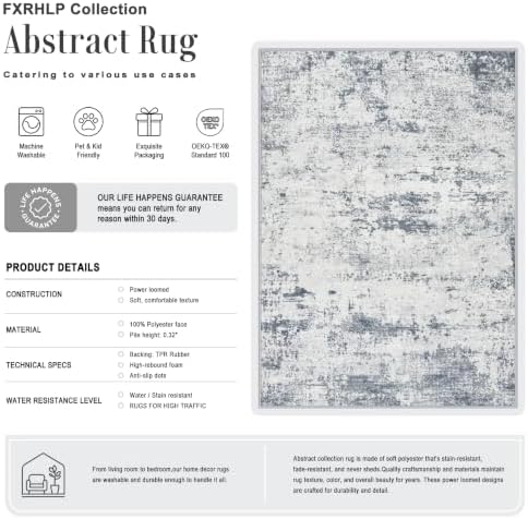 5x8 Area Rug Living Room: Modern Washable Soft Carpet Blue Grey - Image 2