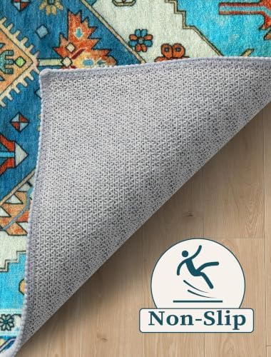 SERISSA 3x7 Washable Non Slip Boho Runner Rug for Hallway，Blue - Image 3