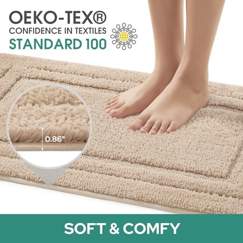 HOMEIDEAS Beige Bathroom Rugs Set of 3, Non Slip Bath Mats - Image 3