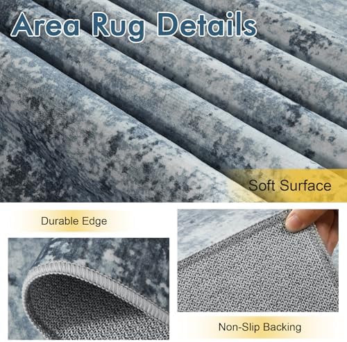 6ft Round Abstract Washable Area Rug for Living Room Blue - Image 6