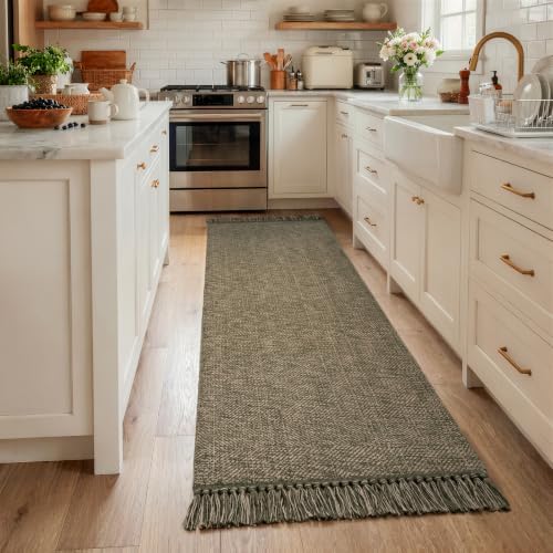 Collive Boho Hallway Runner Rug, 2.6' x 7' Moss Green Bathroom Mats by Collive