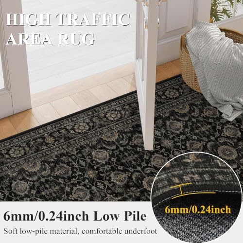 JOOJA 2x6 Black Gold Vintage Soft Low Pile Non Slip Washable Runner Rug - Image 4