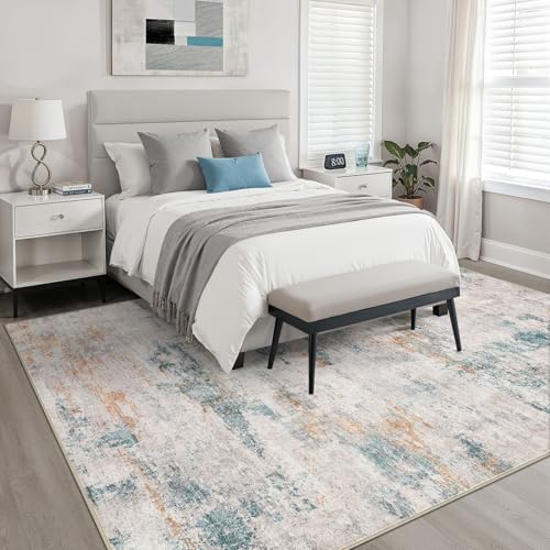 LOONGRUG 6x8 Area Rug Washable Neutral Modern Living Room Rug Teal Brown - Image 4