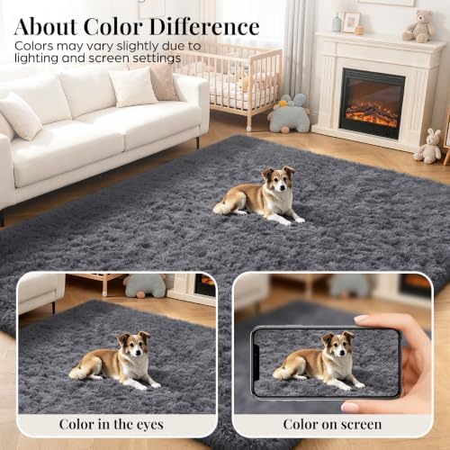 PLHXFR 4x6 Area Rugs Living Room: Fluffy Bedroom Rug Shag Carpet Grey - Image 6