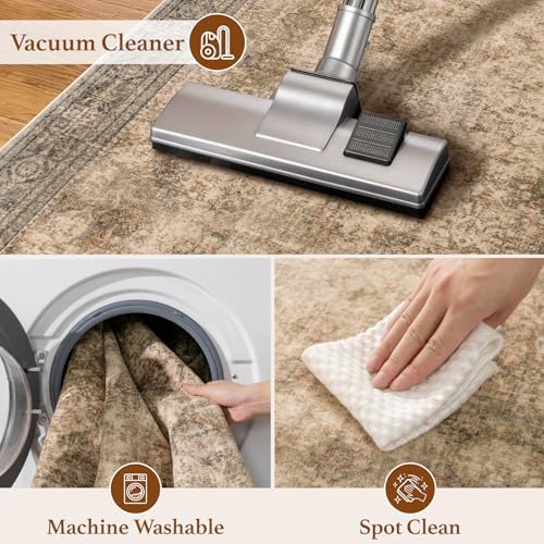 LIANLAM 2x3 Washable Area Rug, Vintage Boho Traditional Pattern, Non-Slip Stain Resistant Rug for Living Room Bedroom(2x3,Brown/Boho) - Image 6