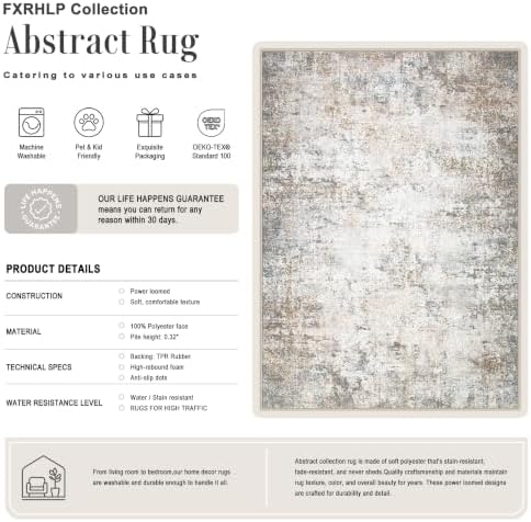 5x8 Area Rug Living Room: Modern Washable Indoor Soft Carpet Brown - Image 2