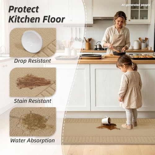 BEQHAUSE Kitchen Rugs Non Slip Washable 2PCS, 24"x35"+24"x60", Beige - Image 4