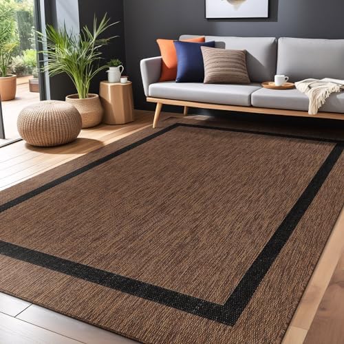 Luul Home Bordered Outdoor Rug 9x12 Washable Outside Carpet for Indoor Patio Porch Waterproof Easy Cleaning Non Shedding Area Rugs Nut Brown - Black 9 x 12 - Image 4