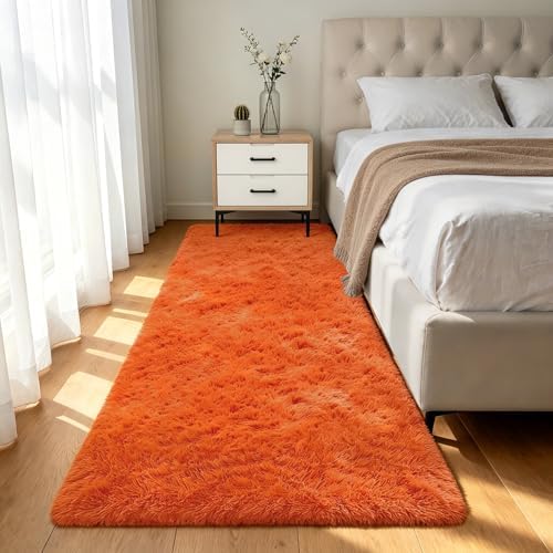 Shag Runner Rug for Bedroom Living Room 2x6 Upgrade Non-Slip Fluffy Soft Bedside Rugs,Orange Shaggy Carpet for Livingroom Dorm Home Decor Aesthetic by Boshengya