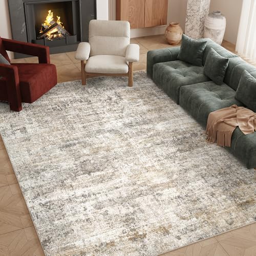 8x10 Grey Beige Washable Area Rug for Living Room, Vintage Print by Unknown