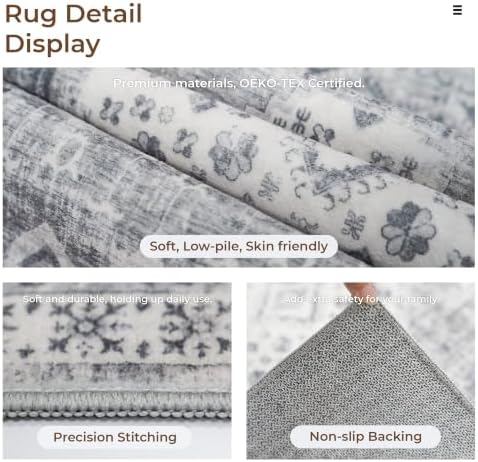 4x12 Washable Kitchen Runner Rug - Wide Indoor Entryway Hallway Rugs with Non Slip Backing Vintage Low Pile Carpet for Bedroom Laundry Ultra Soft Home Decor Floor Mat for Bathroom (Grey,4x12) - Image 7