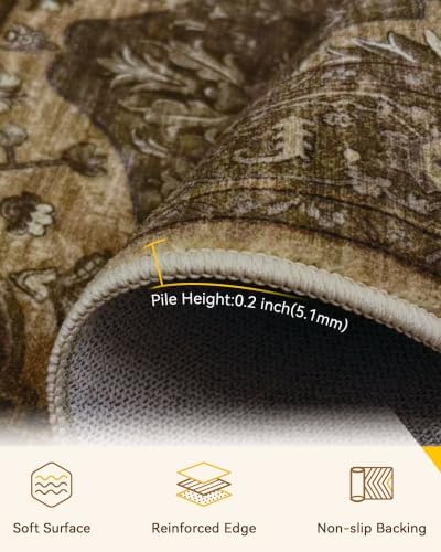 RELEANY Washable Area Rug, Runner 2'6"x14', Brown/Dark Brown - Image 3