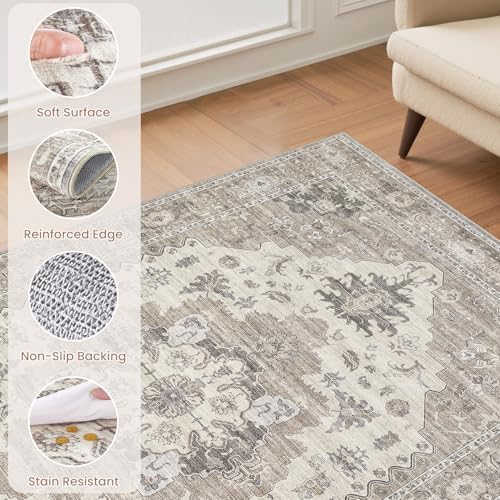 EIEIHOUSE 10x14 Area Rug Washable Vintage Rugs for Living Room Brown/Beige - Image 7