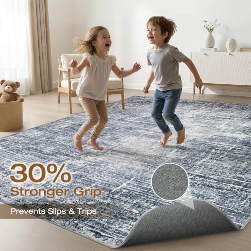 LOONGRUG 6x9 Area Rug Washable Neutral Moder Living Roomn Rug Navy Blue - Image 3