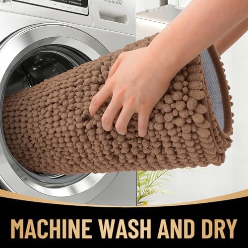 OLANLY Thick Chenille Bathroom Runner Rugs 47x20, Absorbent Bath Mat, Mocha - Image 4