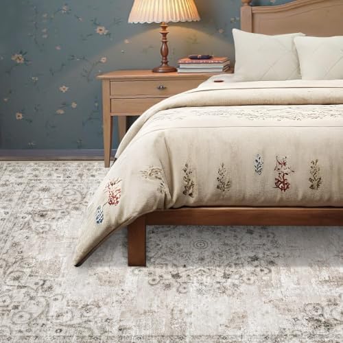 Area Rug 5x7 Vintage Rug: Washable Indoor Medallion Rugs Low Pile Distressed Floor Carpet Retro Accent Rug for Living Room Bedroom Kitchen Dining Table Home Office(Distressed Taupe, 5'x7') - Image 4