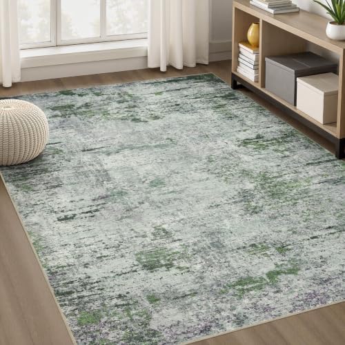 DMOYEST Area Rug Living Room Rugs - 5x7 Large Soft Indoor Neutral Modern Abstract Low Pile Washable Rug Carpet for Bedroom Dining Room Farmhouse Home Office - Green/Grey/Brown - Image 4