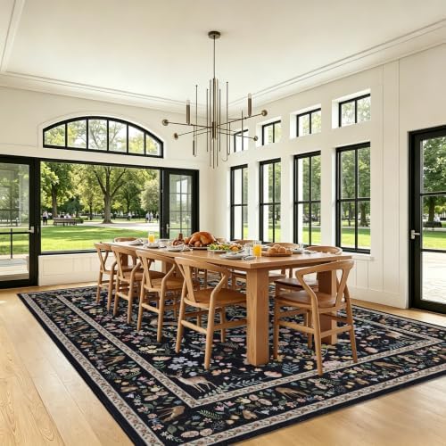 RCTJHOME 9x12 Black Floral Vintage Washable Area Rug Non-Slip Soft Carpet - Image 5
