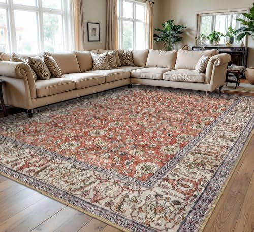 KUTA Vintage 9x12 Area Rug Large Washable Rugs for Living Room Red Clay by KUTA