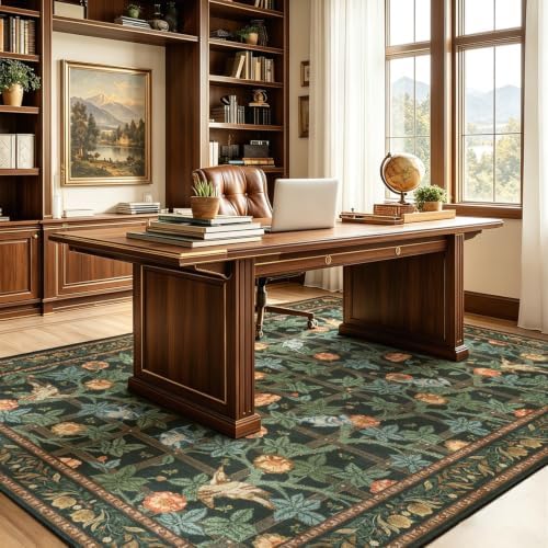 5x7 Area Rug, Green Vintage Floral Washable Rugs for Living Room Bedroom - Image 4