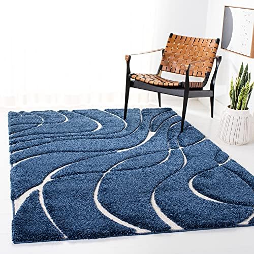 SAFAVIEH Florida Shag Rug 5'3"x7'6", Soft Plush Navy & Ivory SG471-6512 by Unknown
