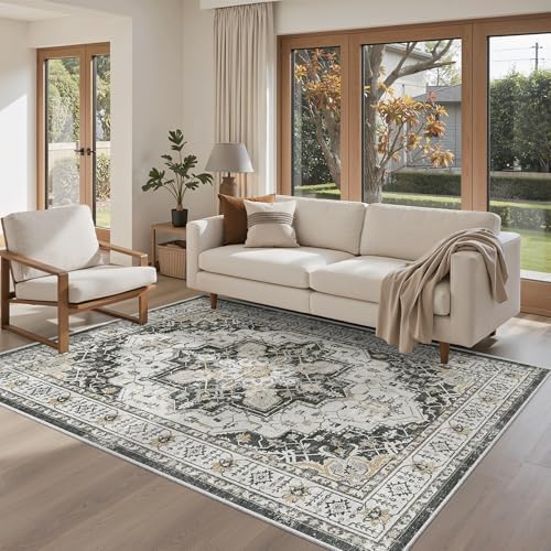 Madane Area Rug 3x5, Washable Vintage Entry Rugs for Bedroom, Black - Image 4