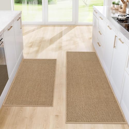 Kitchen Rugs Set of 2, Washable Floor Mats, Khaki 20x32+20x47in by Unknown