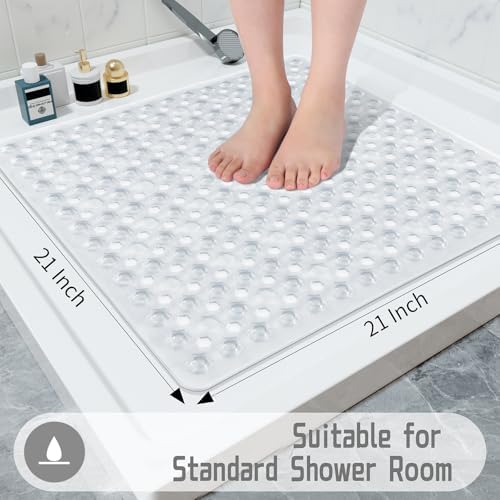 Yimobra Square Shower Floor Mat Non Slip, 21"X21" Machine Washable Bath Tub Mat, Soft on Feet, Bathmat with Drain Holes and Suction Cups, Fast Draining, Clear - Image 5
