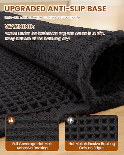 Smiry Waffle Bathroom Rugs Sets 2 Piece (36x24+36x24, Black) - Image 5