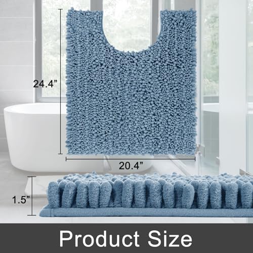 Yimobra Toilet Rug U Shaped Washable 24x20 Inch - Ultra Soft Absorbent Chenille Bath Rugs for Toilet, Quick Dry & Machine Washable, Non Slip Contour Bathroom Mat, Denim Blue - Image 2
