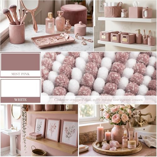 BSICPRO Bathroom Rugs Sets 2 Piece, Non Slip Striped Bath Mats, Mist Pink - Image 3
