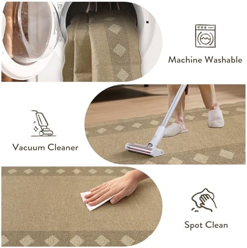 LIVEBOX Scalloped Easy Jute Diamond Outdoor Rug Living Room, Washable 8x10 Farmhouse Tan Rug for Bedroom, Geometric Checkered Indoor Outdoor Rugs Dining Room Mat Carpet Area Rug for Patio Home Office - Image 6