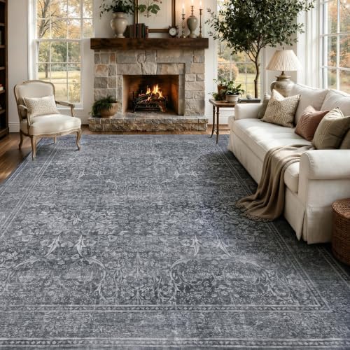 JOLLYVOGUE 9x12 Area Rugs for Living Room, Vintage Washable Rug, Grey by JOLLYVOGUE