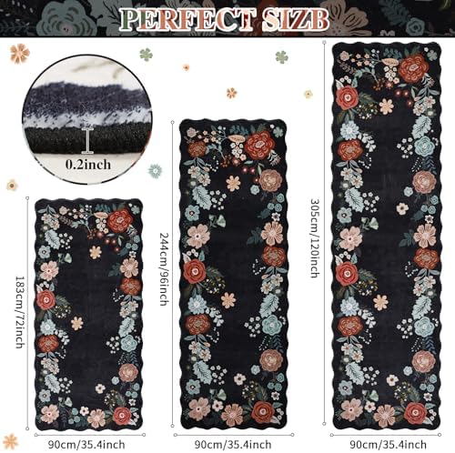 3x8 Runners for Hallways, Vintage Floral Kitchen Runner Rug with Non Slip Backing, Ultra Soft Water Resisitant Floor Mat for for Living Room, Entryway, Bedroom, Bathroom, Black - Image 2