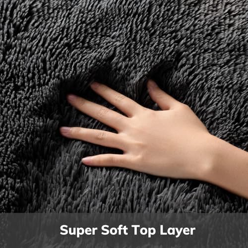 Ophanie Round Rug 4Ft Black Circle Area Rug, Room Decor for Men, Fluffy Fuzzy Bedroom Carpet, Plush Soft Shaggy Living Room Rugs for Kids Home Aesthetic, Nursery with 99 pcs Pile fibers - Image 2