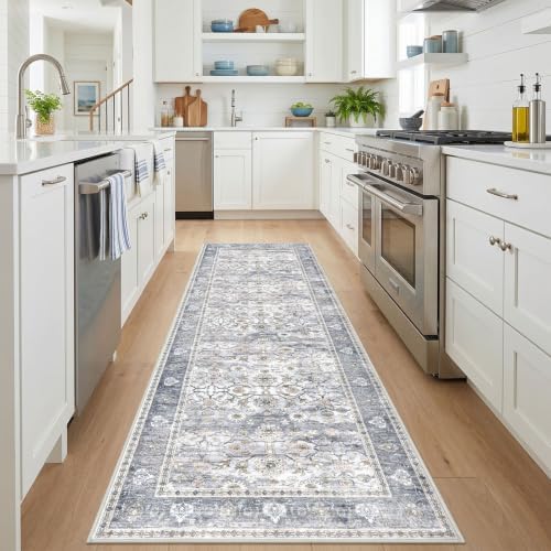 KUTA Vintage Washable Runner Rug 3x9 Grey Blue Wide Hallway Runner - Image 2