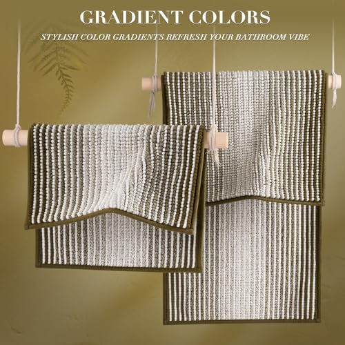 BSICPRO Bathroom Rugs Sets 2 Piece, Non Slip Striped Bath Mat, Coyote Brown - Image 4
