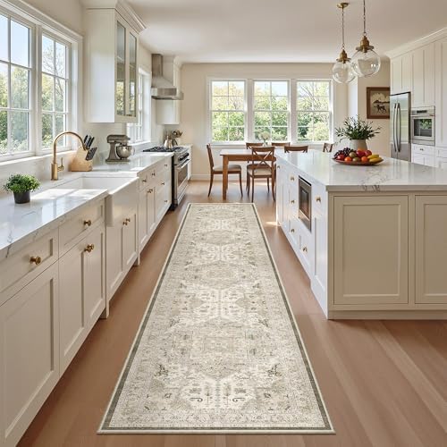 Madane Washable Runner Rugs 2x12 Long for Hallway Kitchen Soft, Ivory/Brown - Image 3