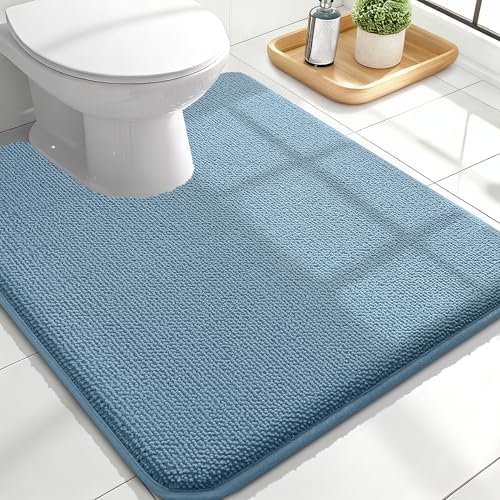 OLANLY Memory Foam Bathroom Toilet Rugs U-Shaped 24x20,Soft Mat, Airy Blue by OLANLY