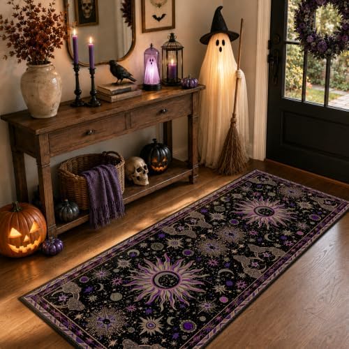 Vacuum-Friendly, 2x6 Washable Area Rug, Black Purple Beige by meejou