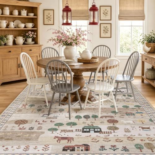 Machine Washable Area Rug 6x9, Soft Whimsical Rug, Vintage Farmhouse Beige - Image 7